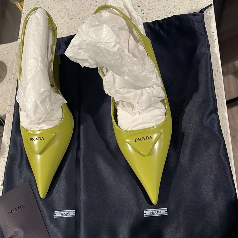 PRADA KITTEN HEELS NEON YELLOW